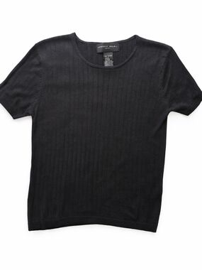August Silk Black Ribbed Short Sleeve Scoop Neck Top